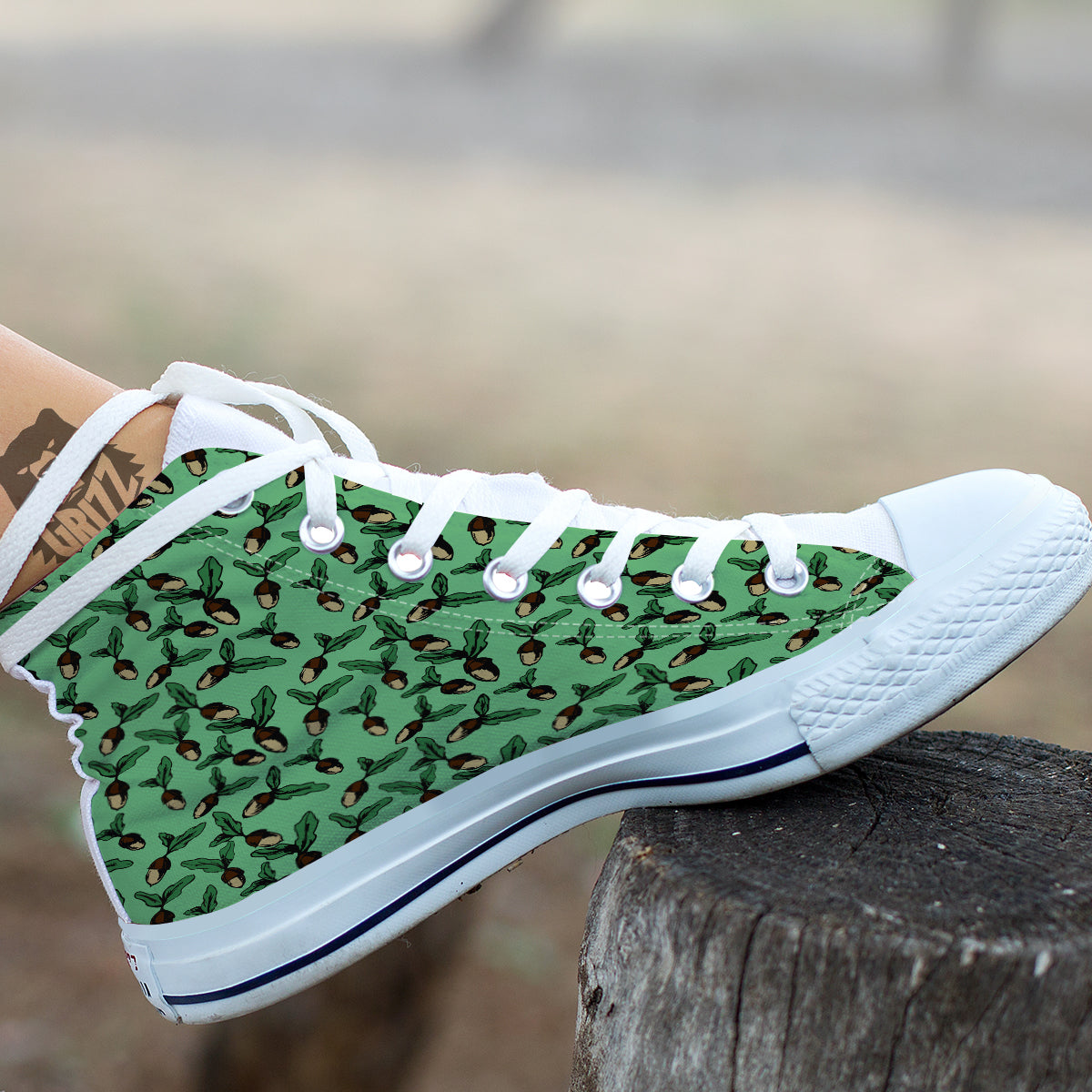 Acorn Green Print Pattern White High Top Shoes-grizzshop