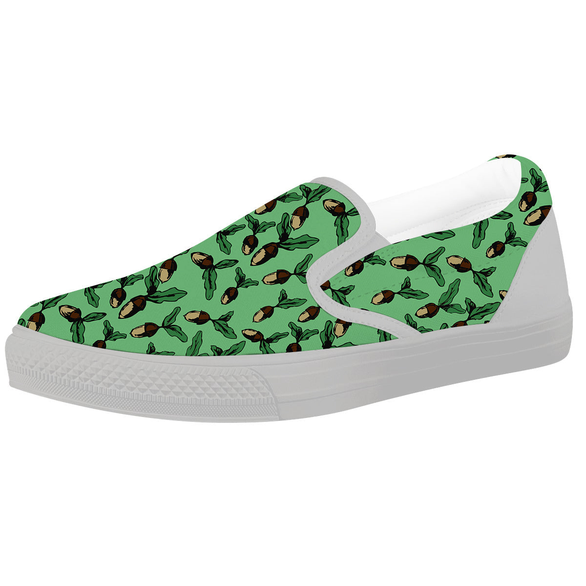 Acorn Green Print Pattern White Slip On Shoes-grizzshop