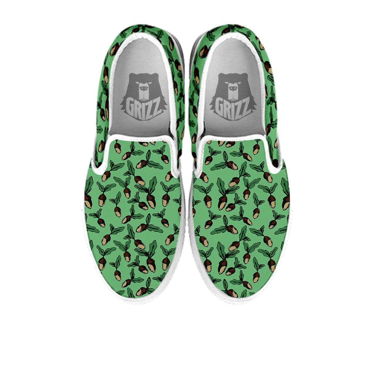 Acorn Green Print Pattern White Slip On Shoes-grizzshop