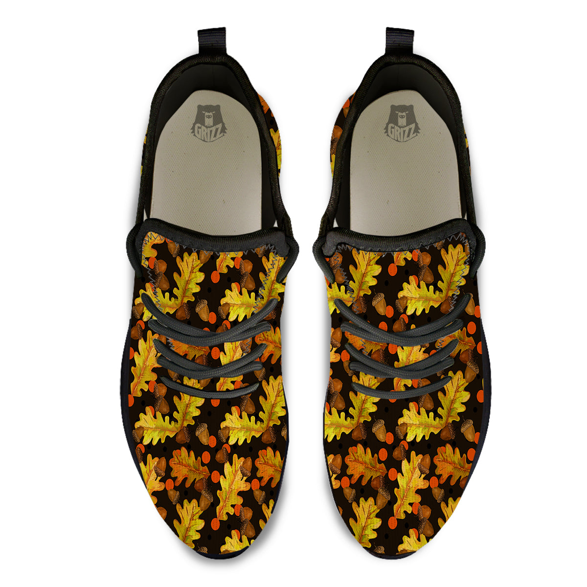 Acorn Leaf Print Pattern Black Athletic Shoes-grizzshop