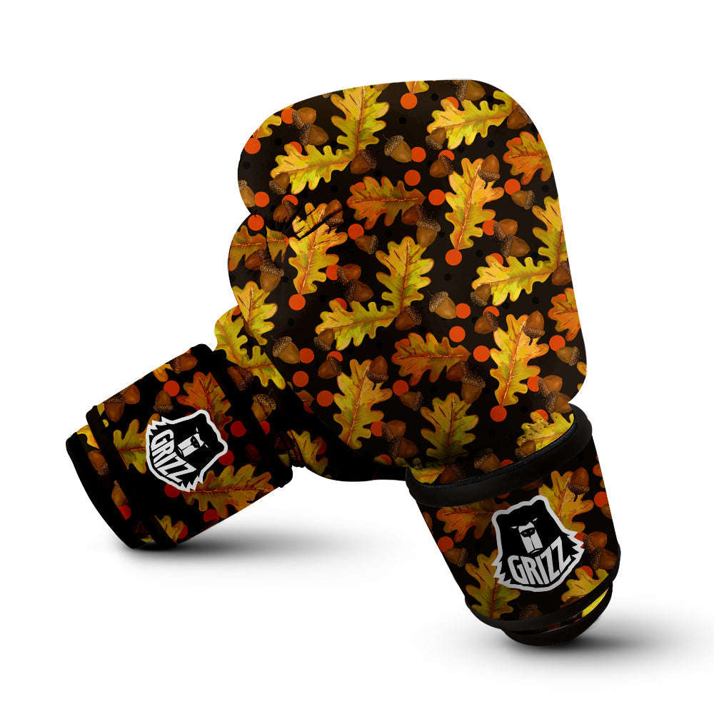 Acorn Leaf Print Pattern Boxing Gloves-grizzshop