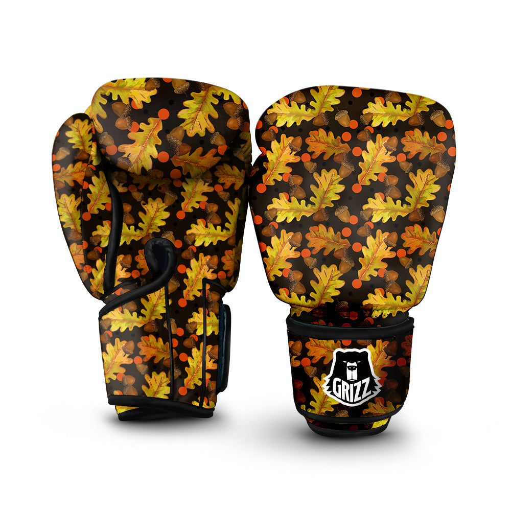 Acorn Leaf Print Pattern Boxing Gloves-grizzshop