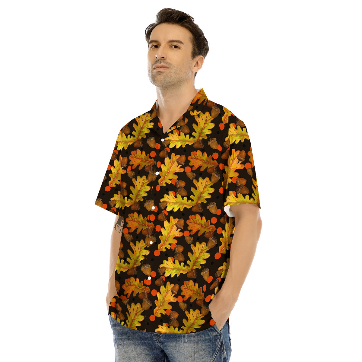 Acorn Leaf Print Pattern Men's Hawaiian Shirt-grizzshop