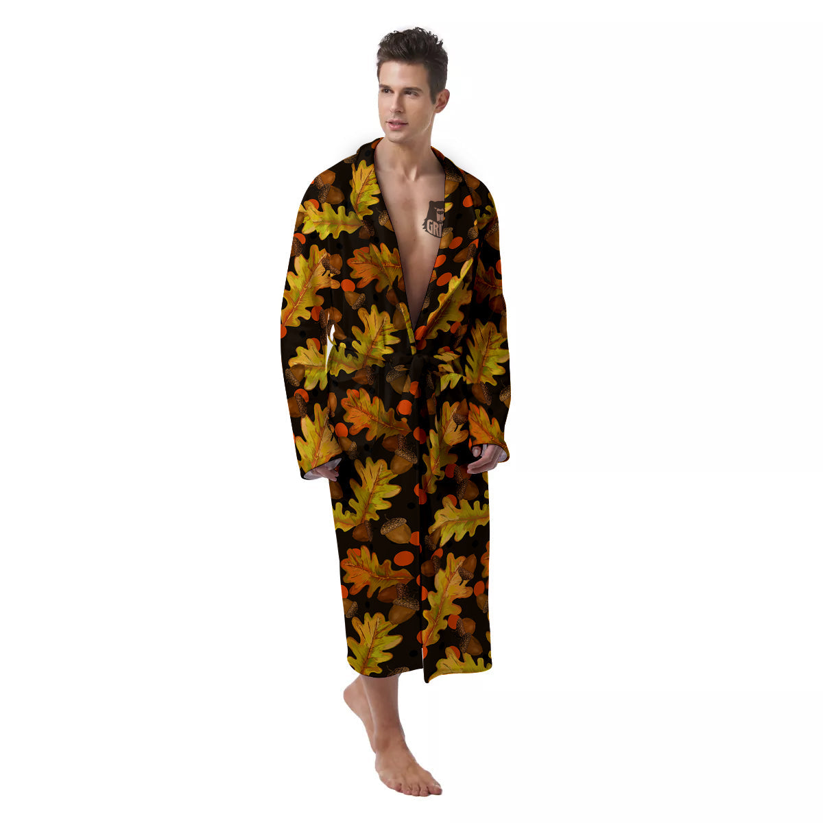 Acorn Leaf Print Pattern Men's Robe-grizzshop