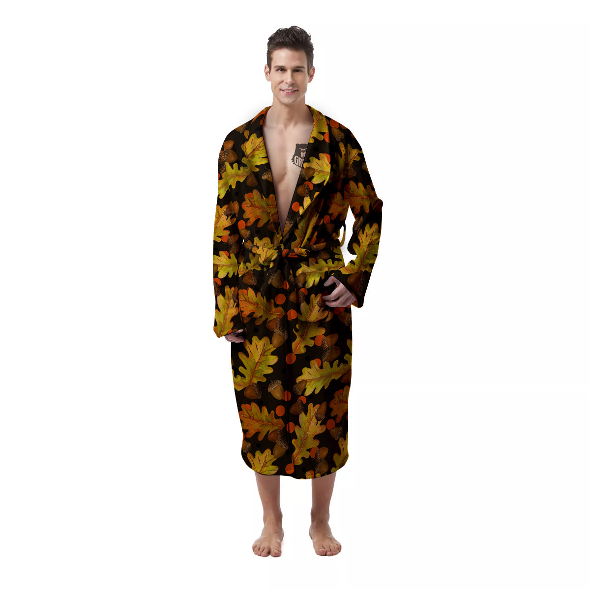 Acorn Leaf Print Pattern Men's Robe-grizzshop