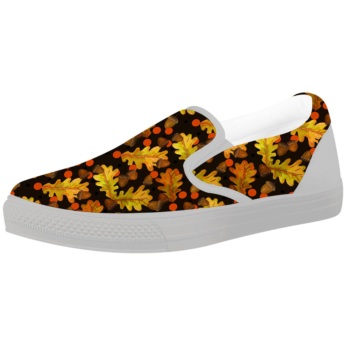 Acorn Leaf Print Pattern White Slip On Shoes-grizzshop