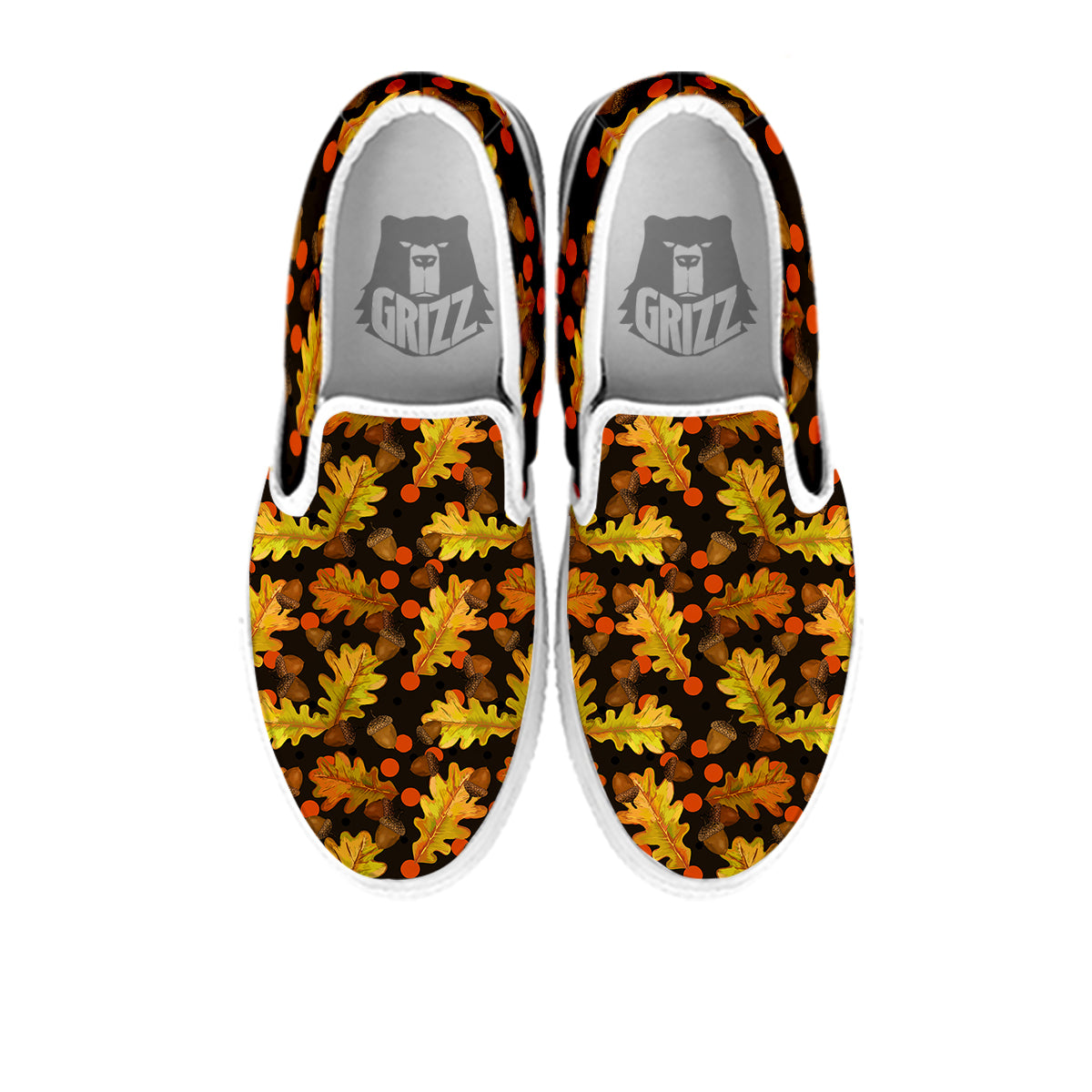 Acorn Leaf Print Pattern White Slip On Shoes-grizzshop
