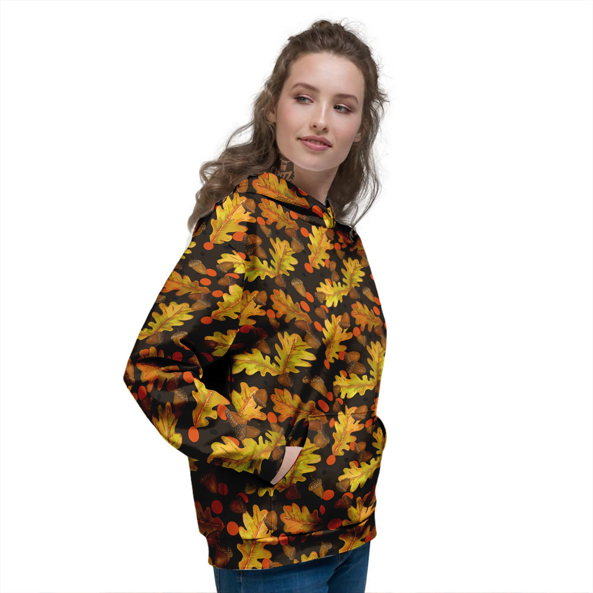 Acorn Leaf Print Pattern Women's Hoodie-grizzshop