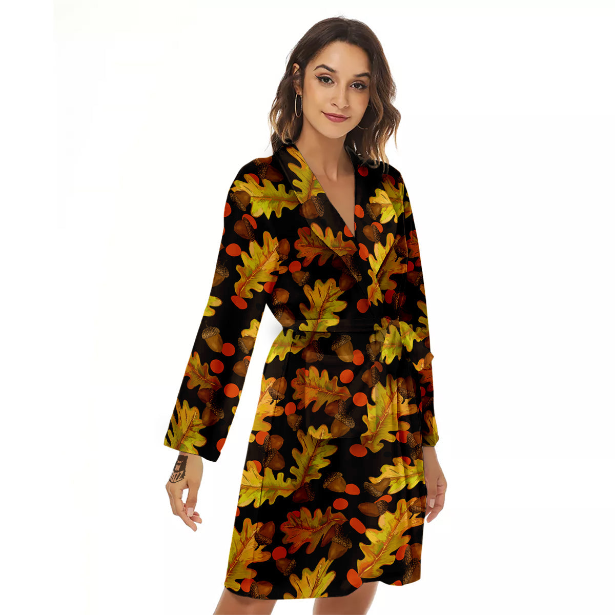 Acorn Leaf Print Pattern Women's Robe-grizzshop