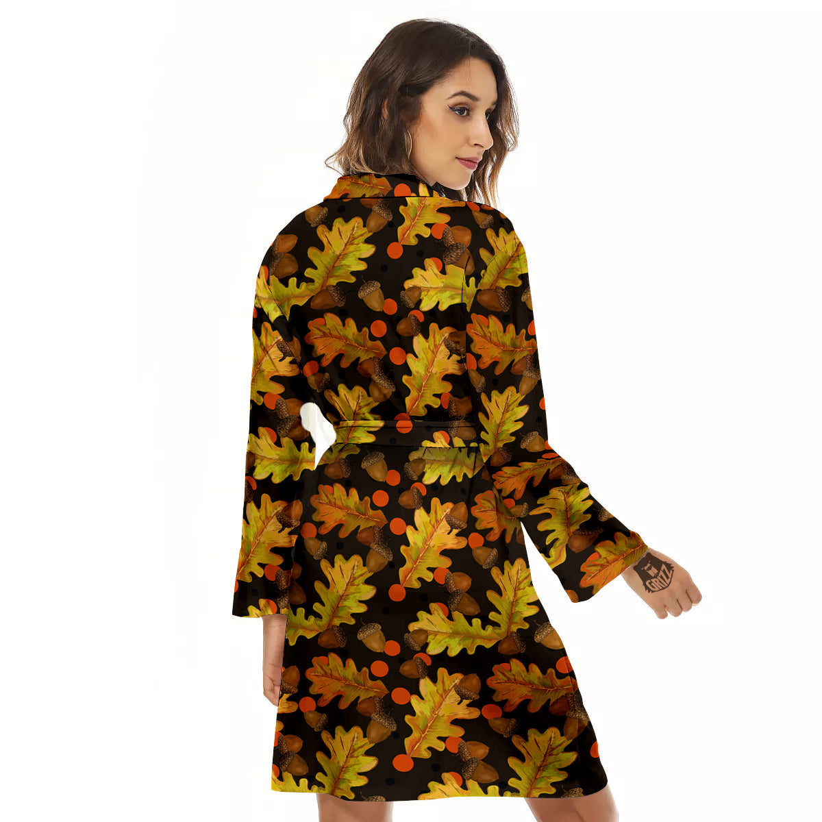 Acorn Leaf Print Pattern Women's Robe-grizzshop