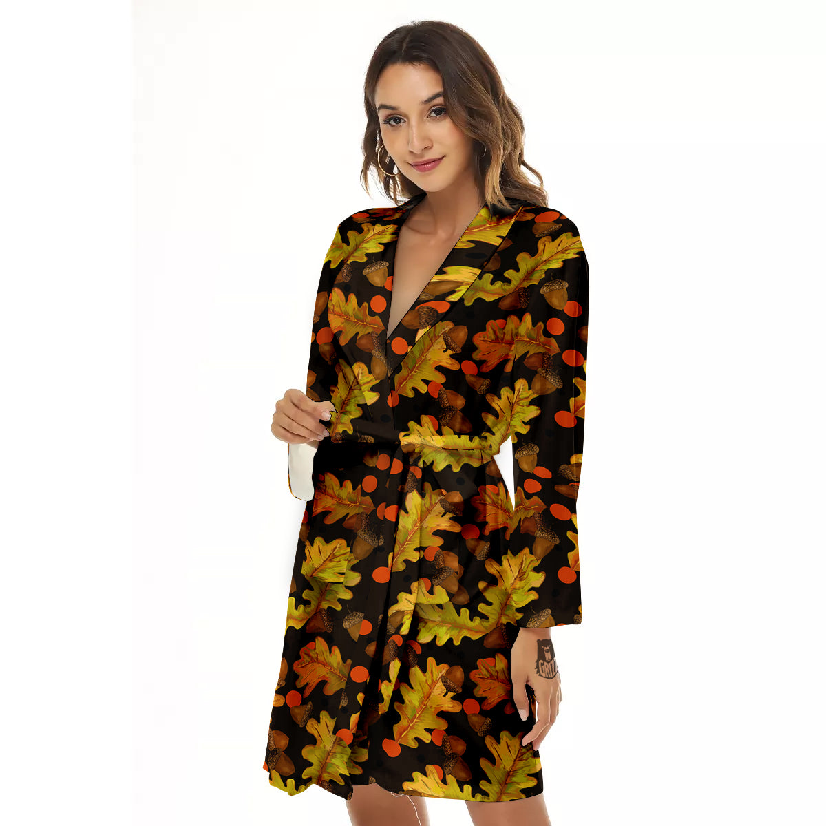 Acorn Leaf Print Pattern Women's Robe-grizzshop