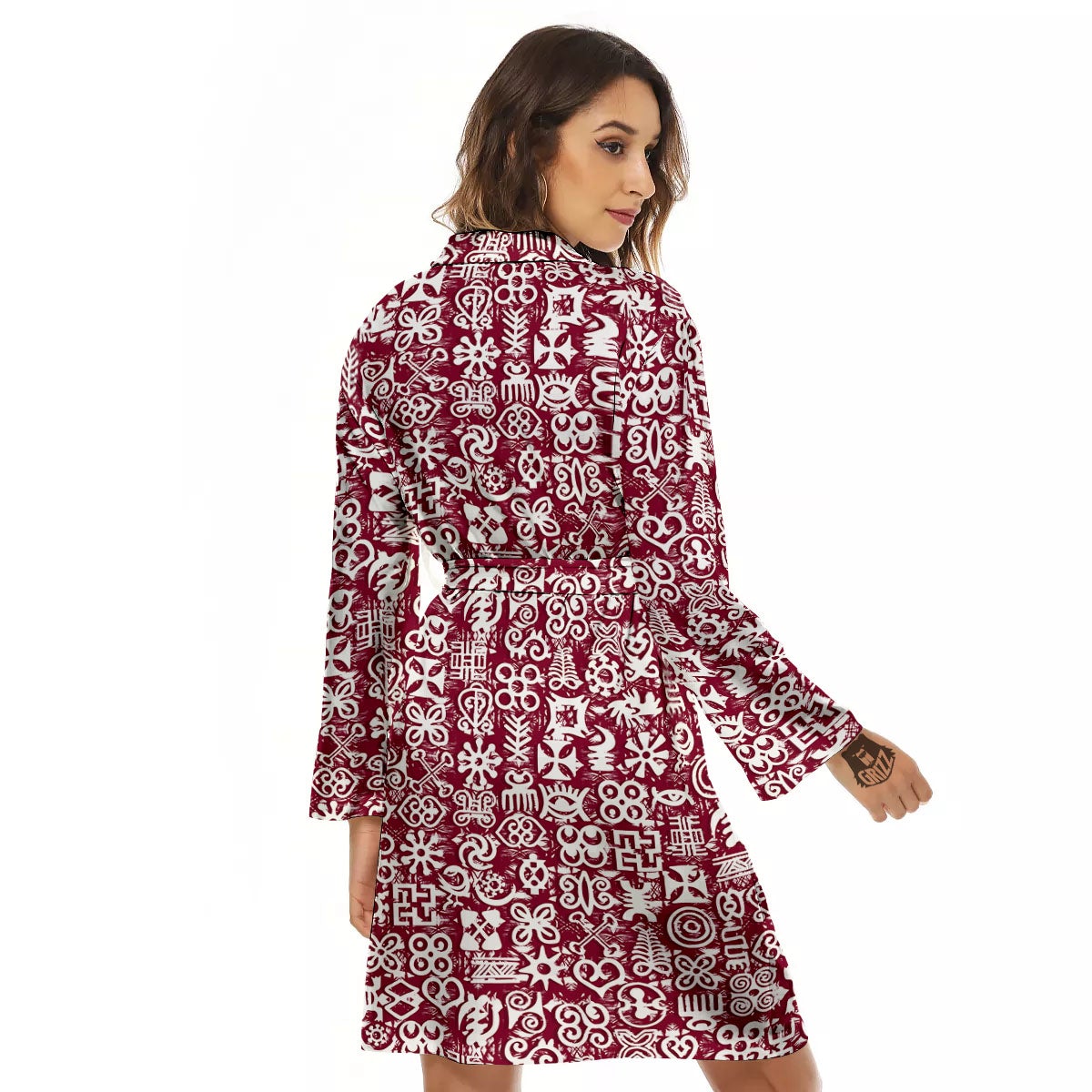 Adinkra African Tribe Red Symbols Women's Robe-grizzshop