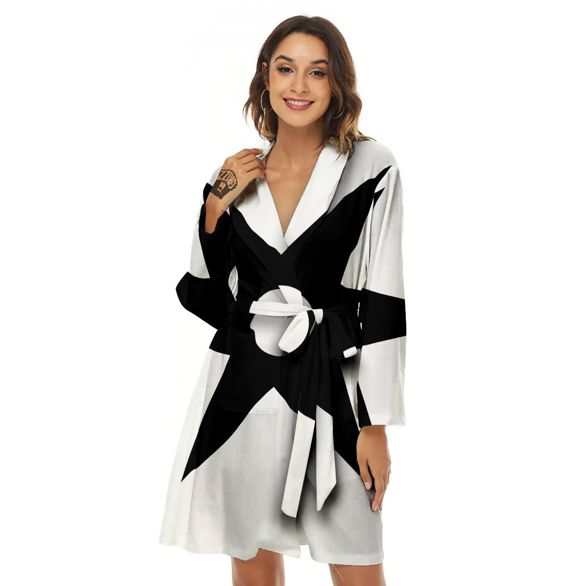 African Adinkra Symbols White And Black Women's Robe-grizzshop