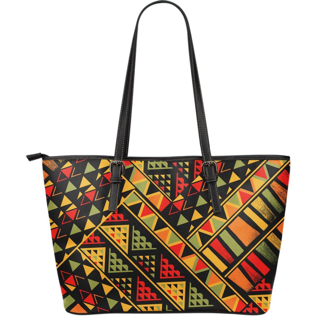 African Afro Dashiki Adinkra Kente Pattern Leather Tote Bag-grizzshop