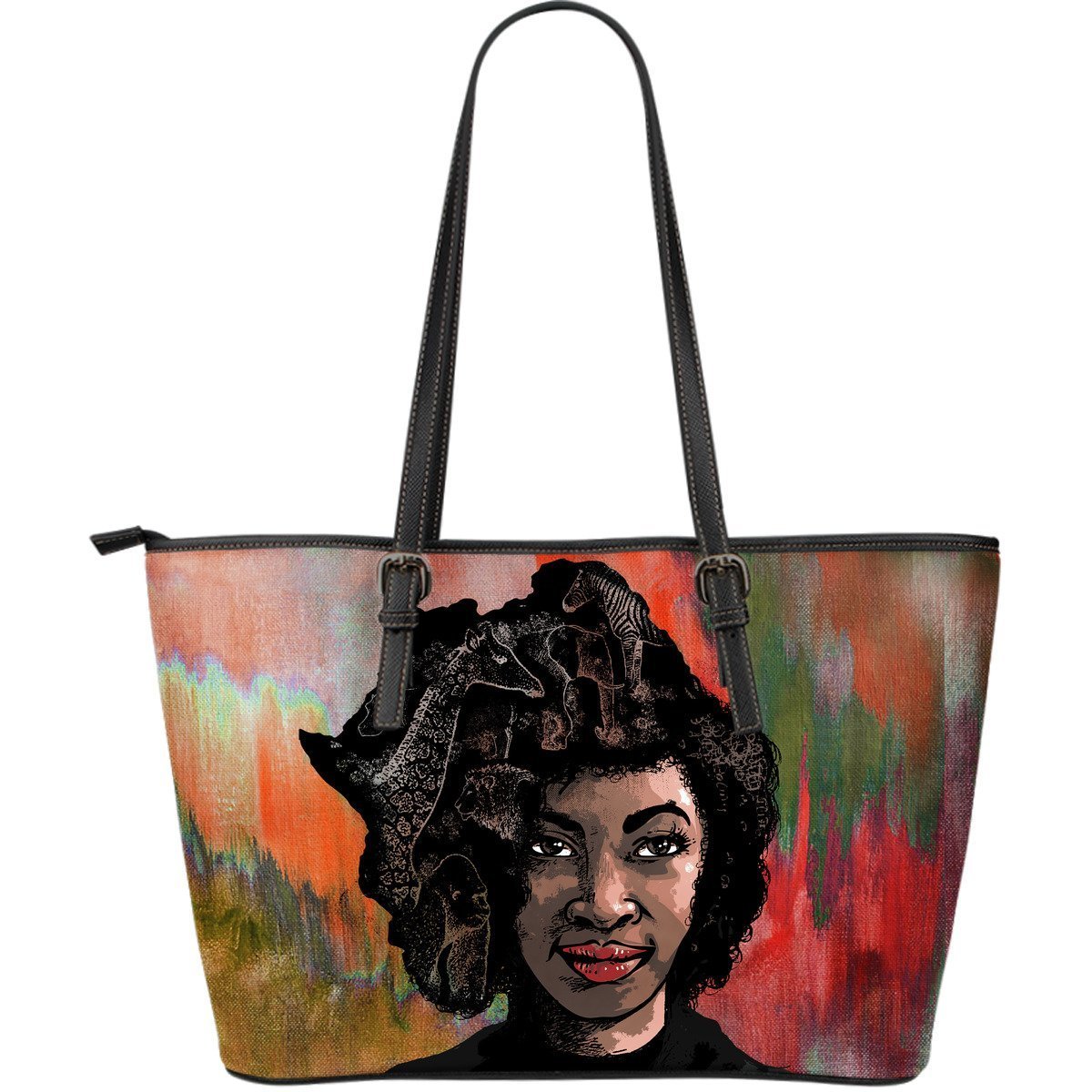African Afro Girl Leather Tote Bag-grizzshop