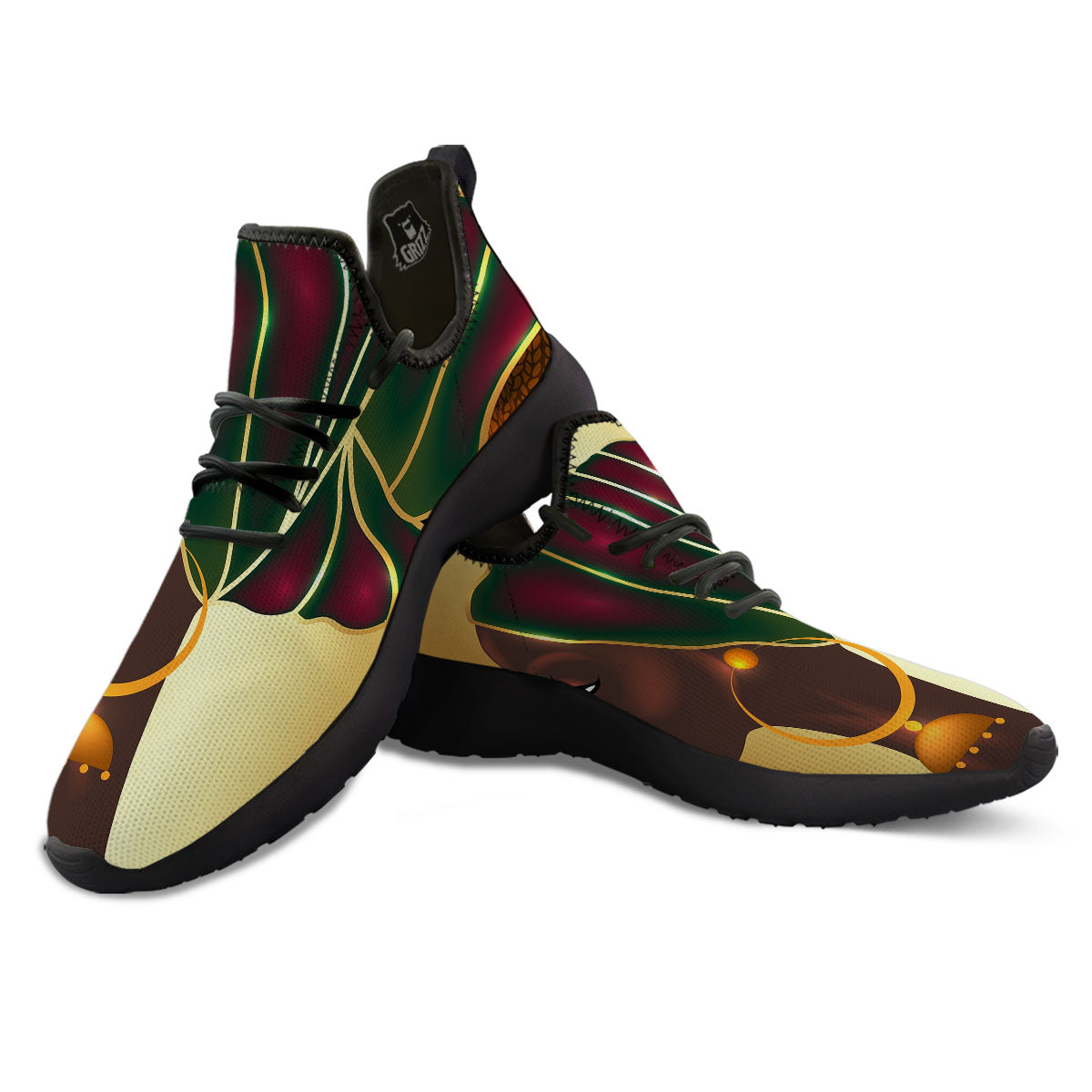 African Afro Gold And Black Print Black Athletic Shoes-grizzshop