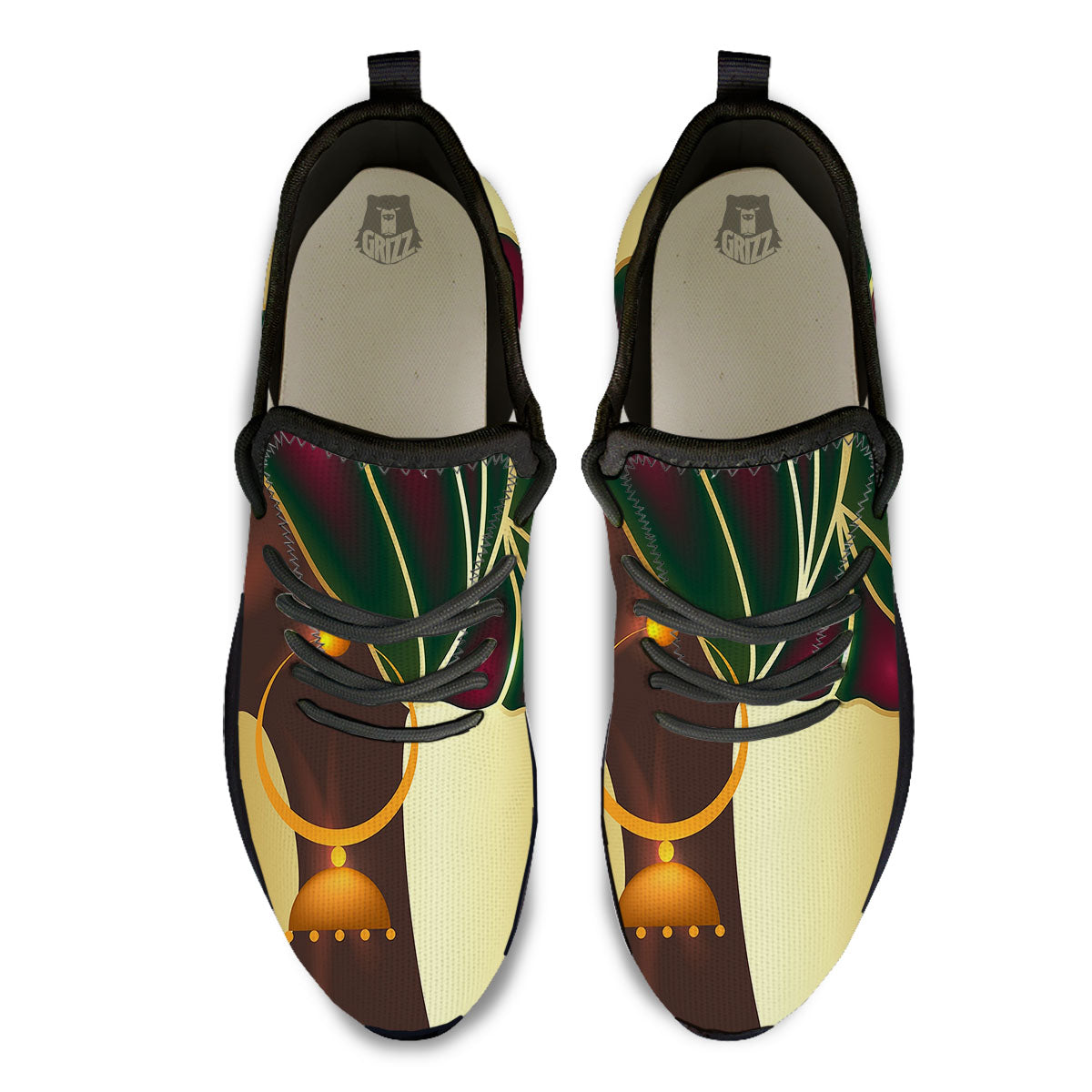 African Afro Gold And Black Print Black Athletic Shoes-grizzshop