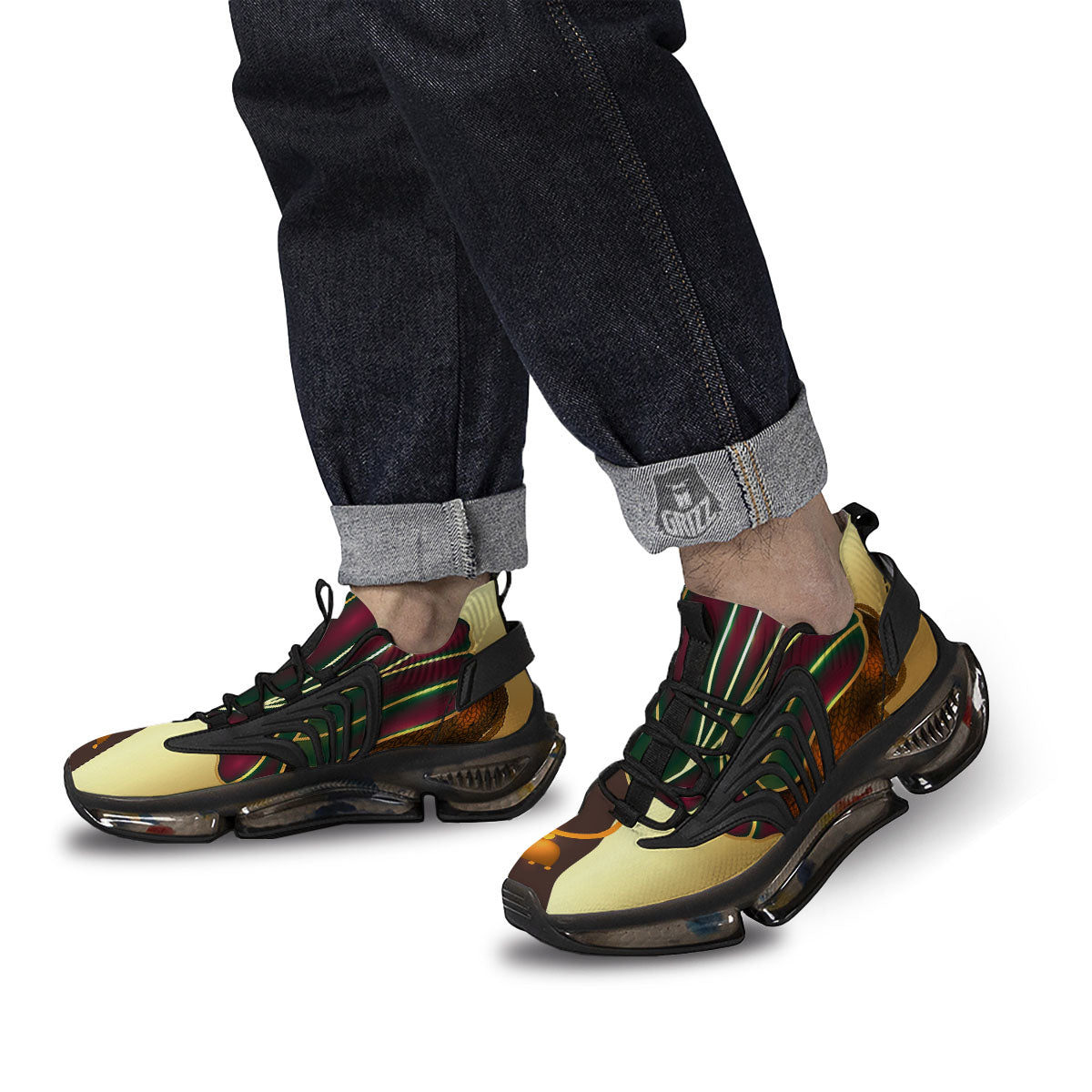 African Afro Gold And Black Print Black Gym Shoes-grizzshop