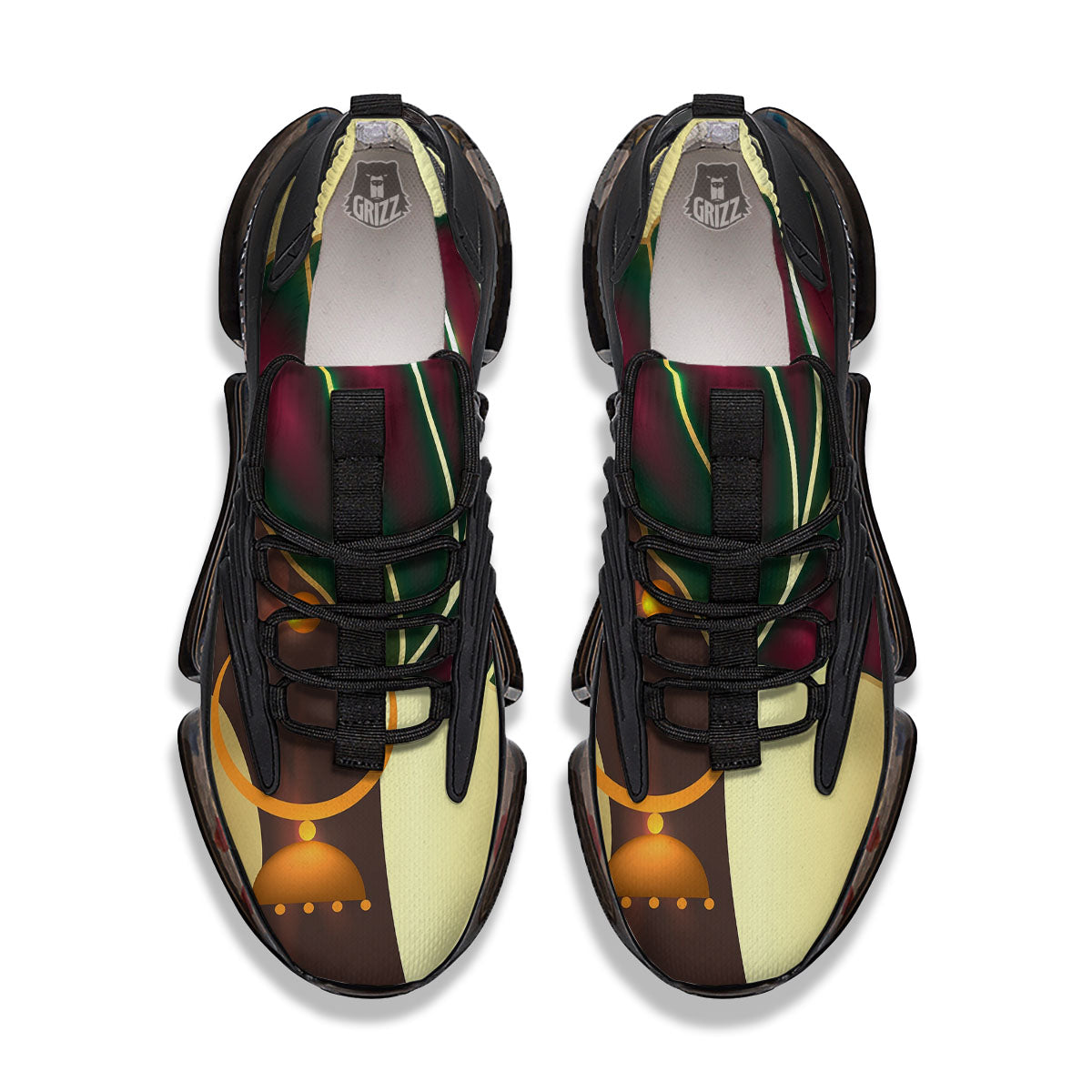 African Afro Gold And Black Print Black Gym Shoes-grizzshop