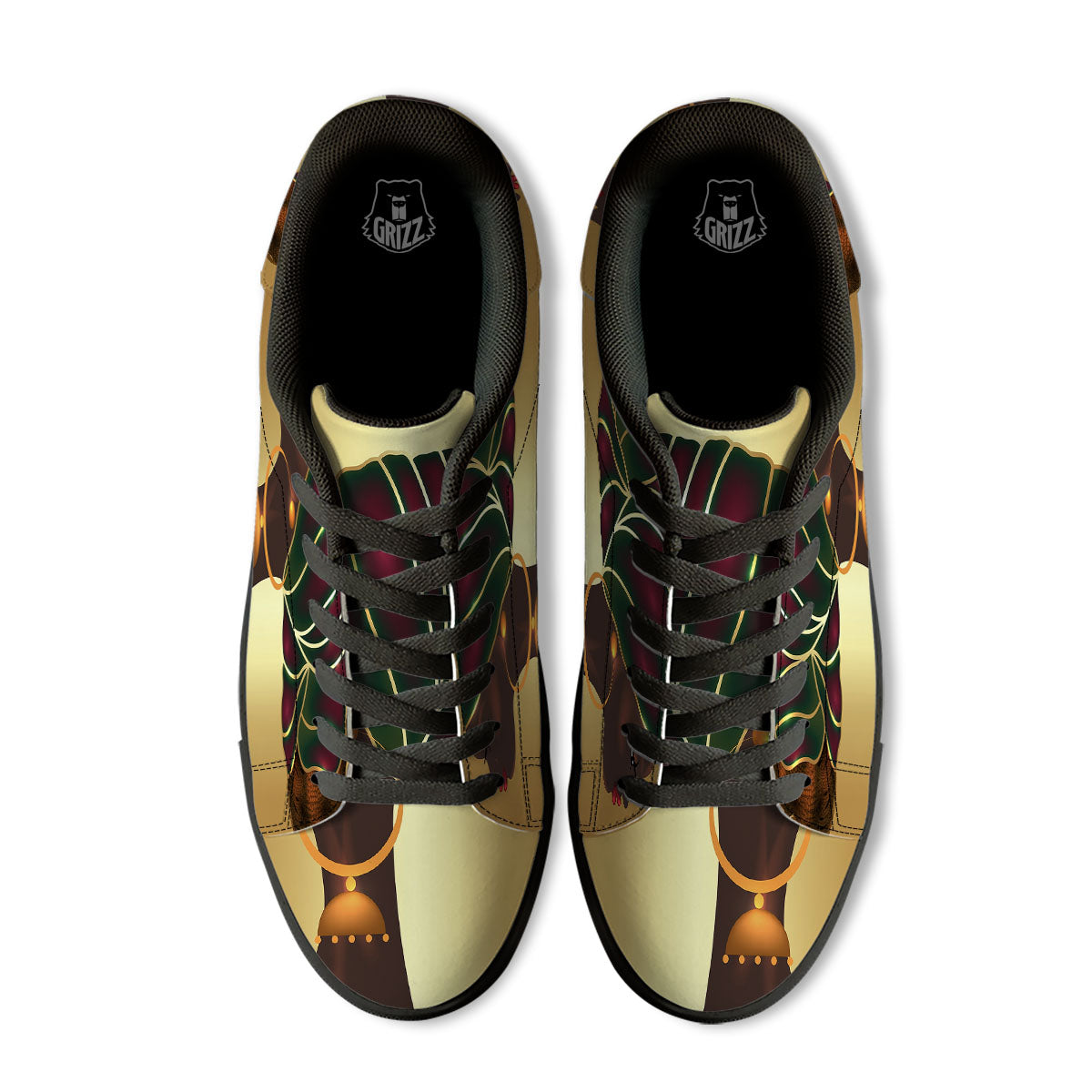 African Afro Gold And Black Print Black Low Top Sneakers-grizzshop