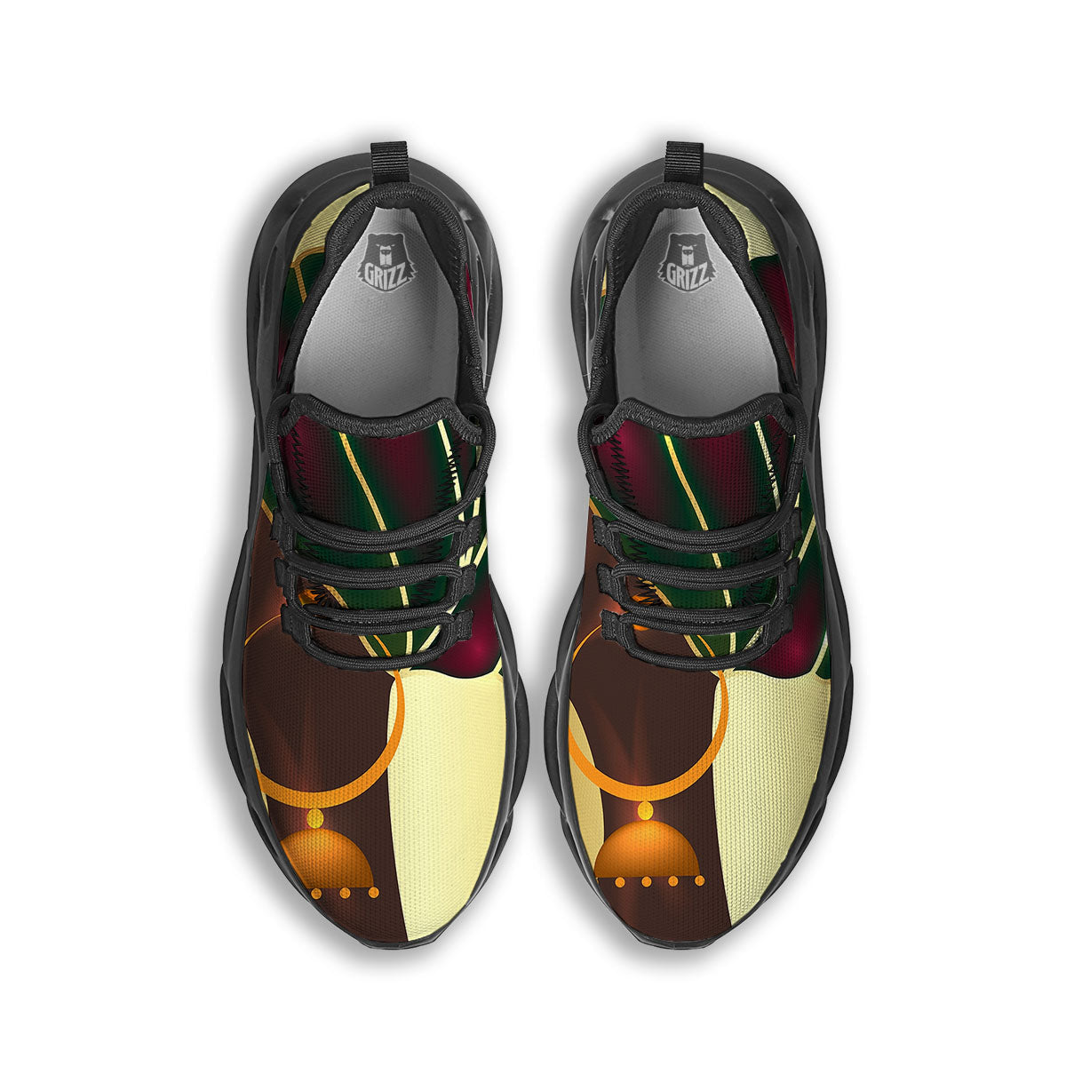 African Afro Gold And Black Print Black Running Shoes-grizzshop