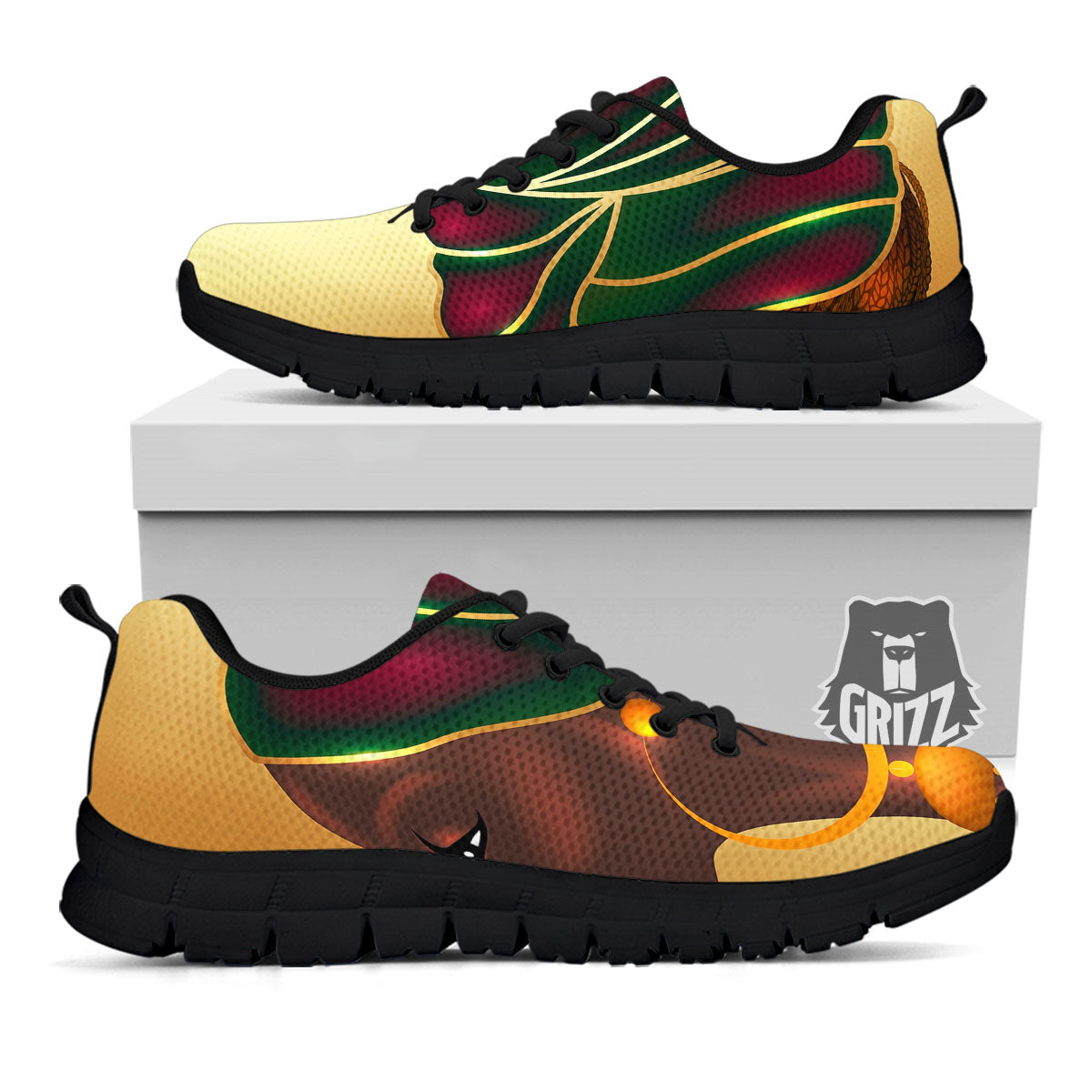 African Afro Gold And Black Print Black Sneaker-grizzshop