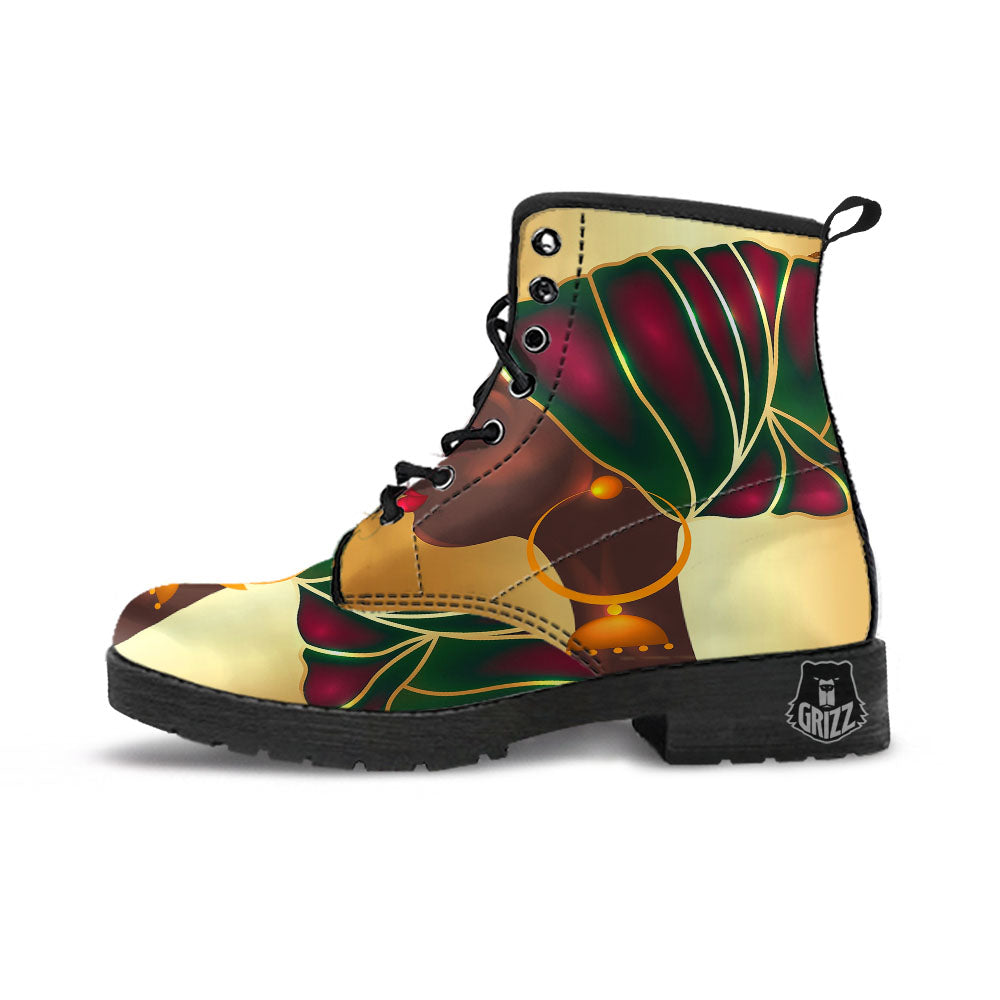 African Afro Gold And Black Print Leather Boots-grizzshop