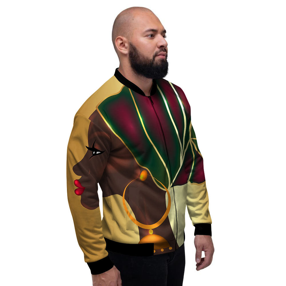African Afro Gold And Black Print Men's Bomber Jacket-grizzshop