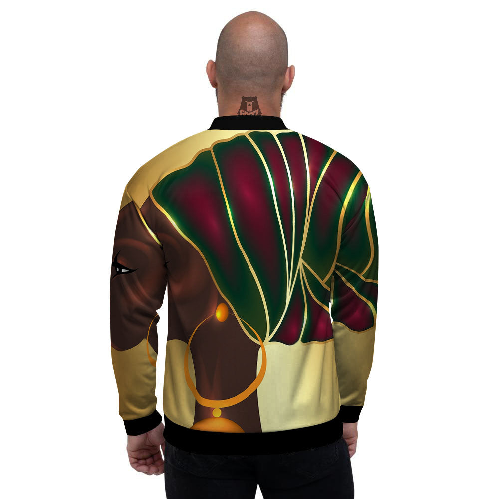 African Afro Gold And Black Print Men's Bomber Jacket-grizzshop