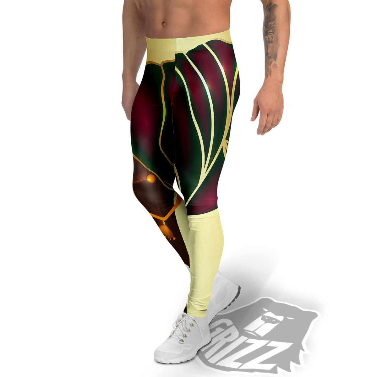African Afro Gold And Black Print Men's Leggings-grizzshop