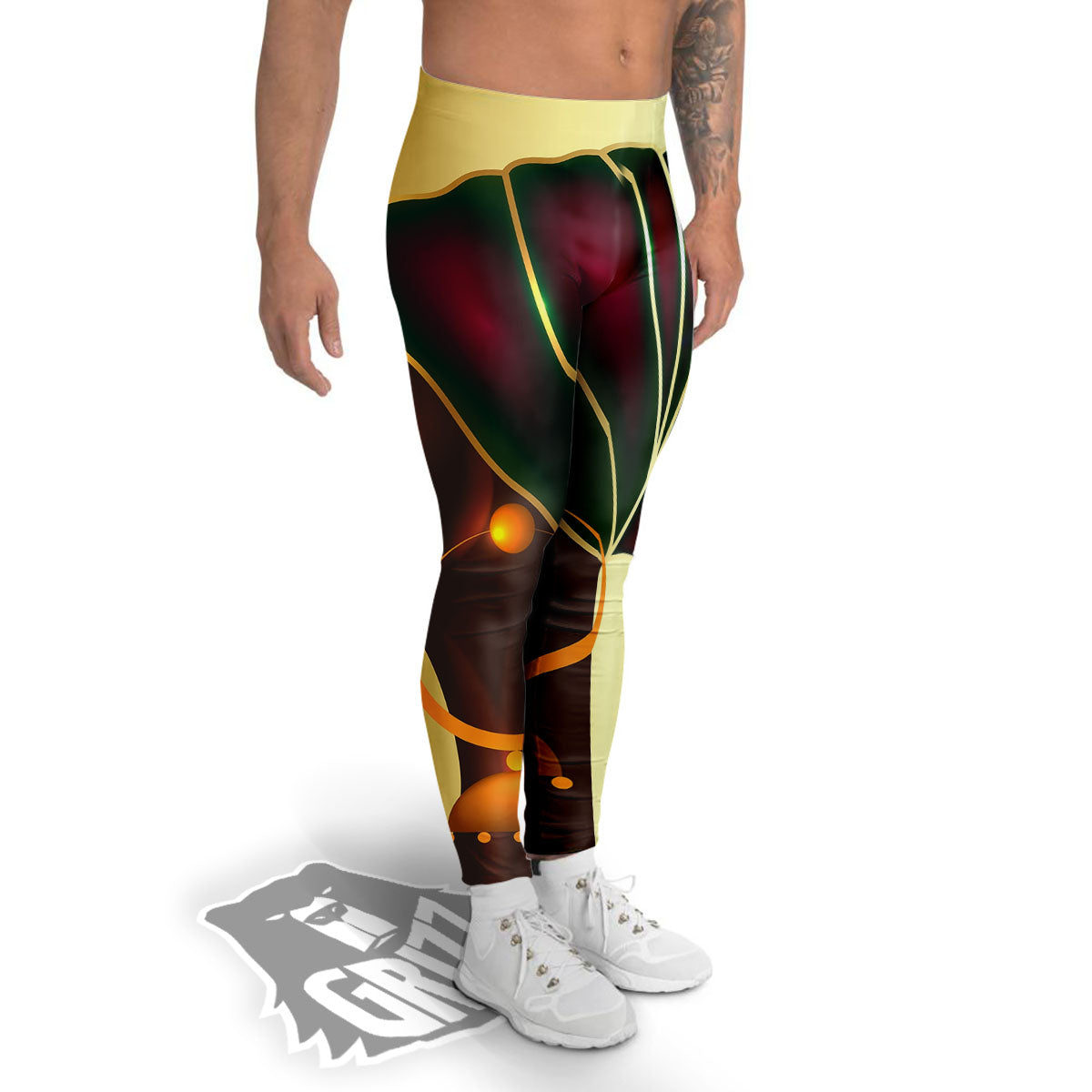 African Afro Gold And Black Print Men's Leggings-grizzshop