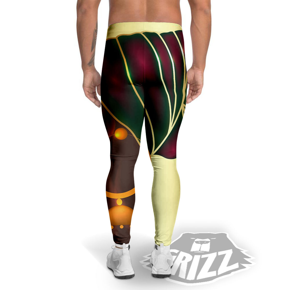 African Afro Gold And Black Print Men's Leggings-grizzshop
