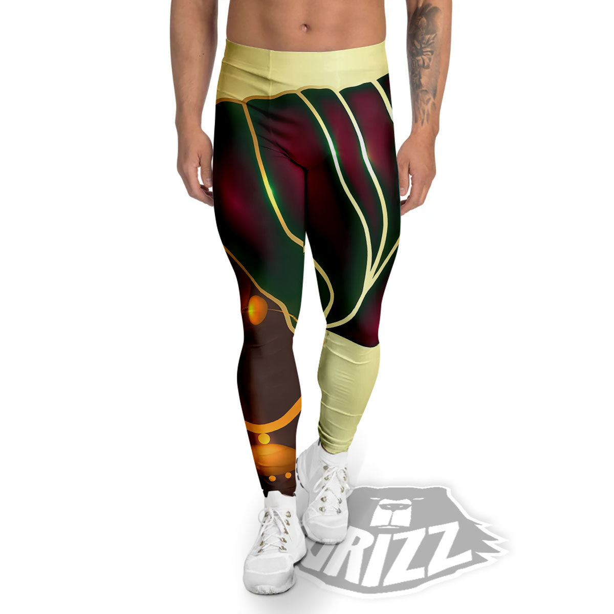 African Afro Gold And Black Print Men's Leggings-grizzshop