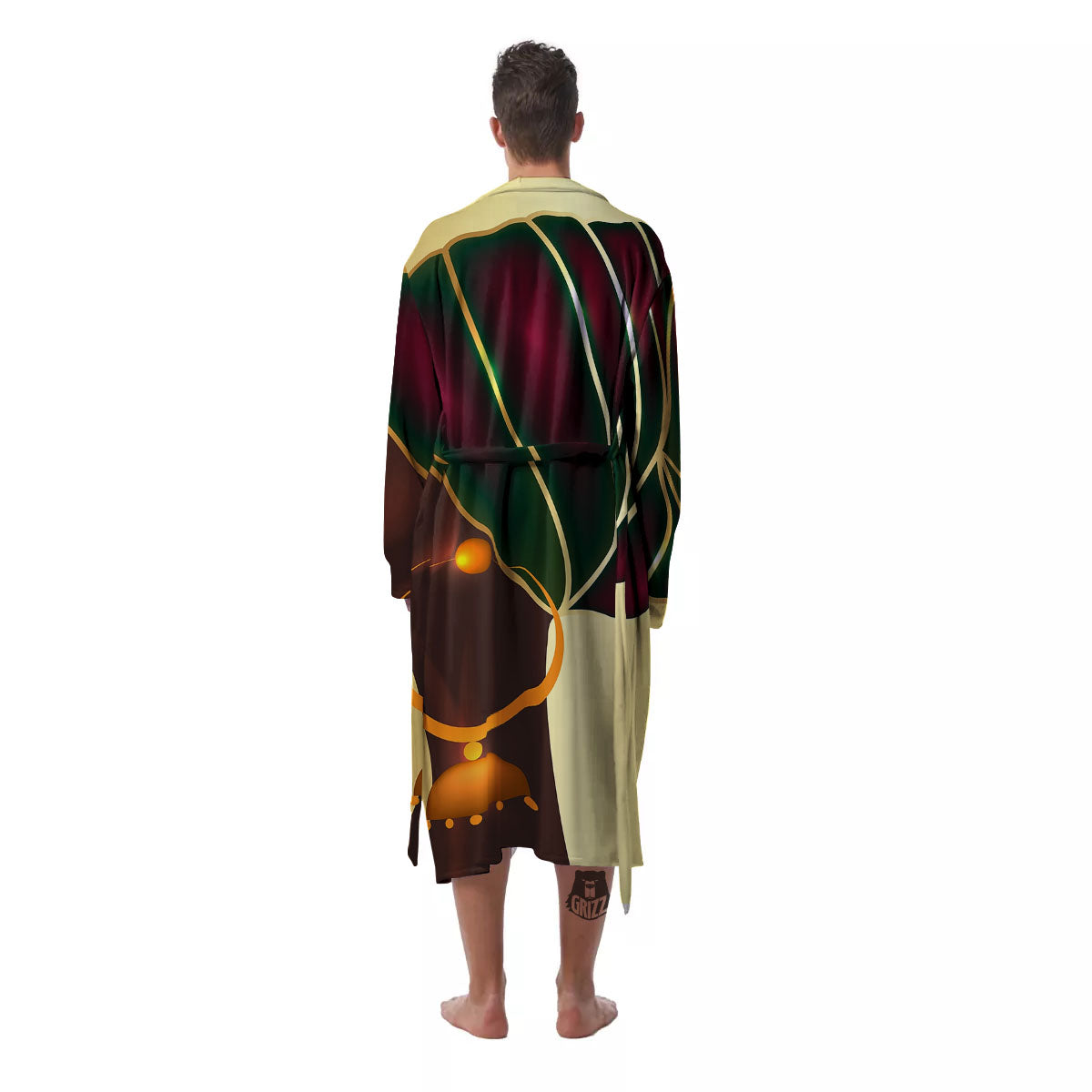 African Afro Gold And Black Print Men's Robe-grizzshop
