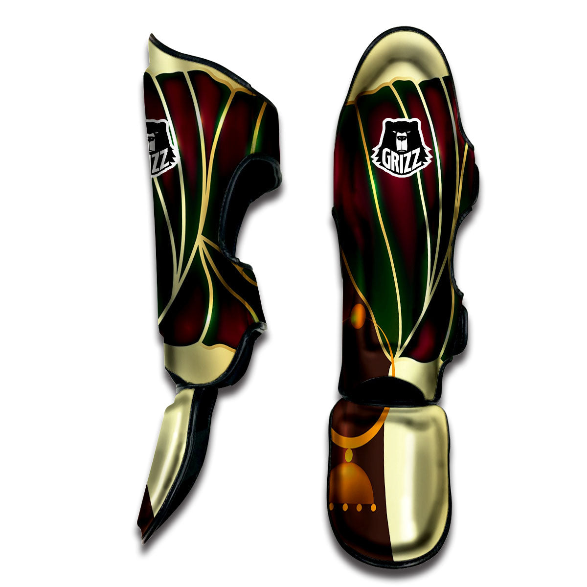 African Afro Gold And Black Print Muay Thai Shin Guards-grizzshop