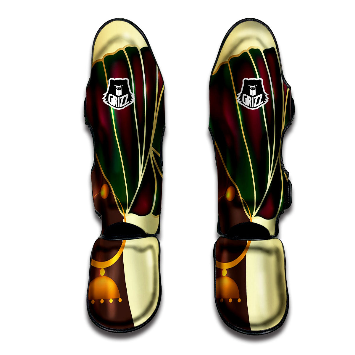 African Afro Gold And Black Print Muay Thai Shin Guards-grizzshop