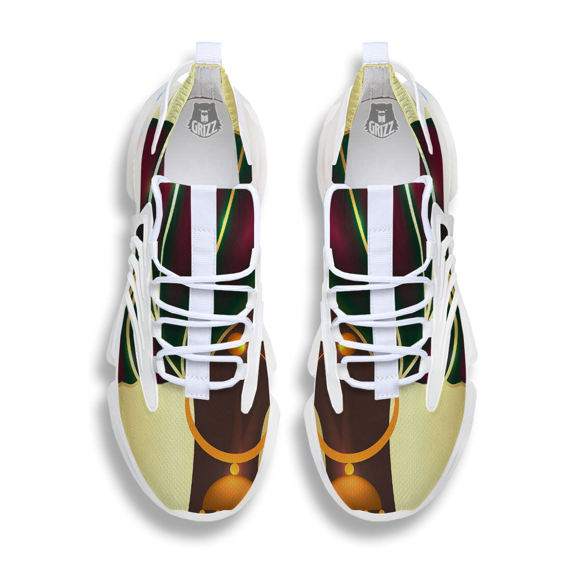 African Afro Gold And Black Print White Gym Shoes-grizzshop