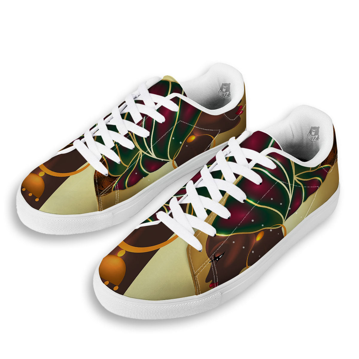 African Afro Gold And Black Print White Low Top Sneakers-grizzshop