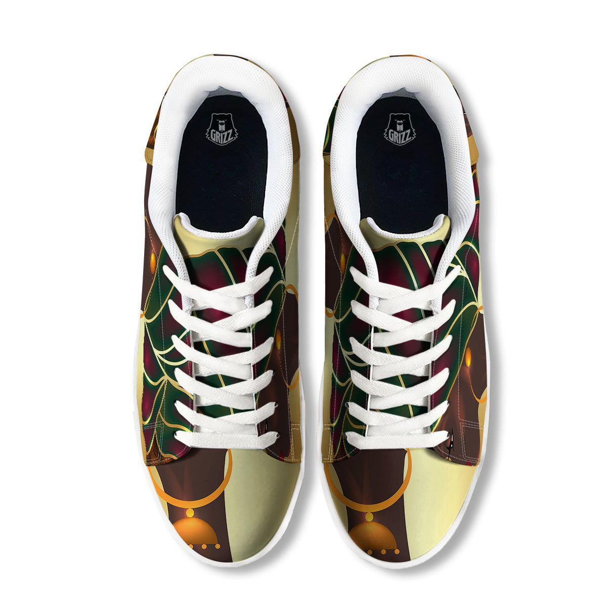 African Afro Gold And Black Print White Low Top Sneakers-grizzshop