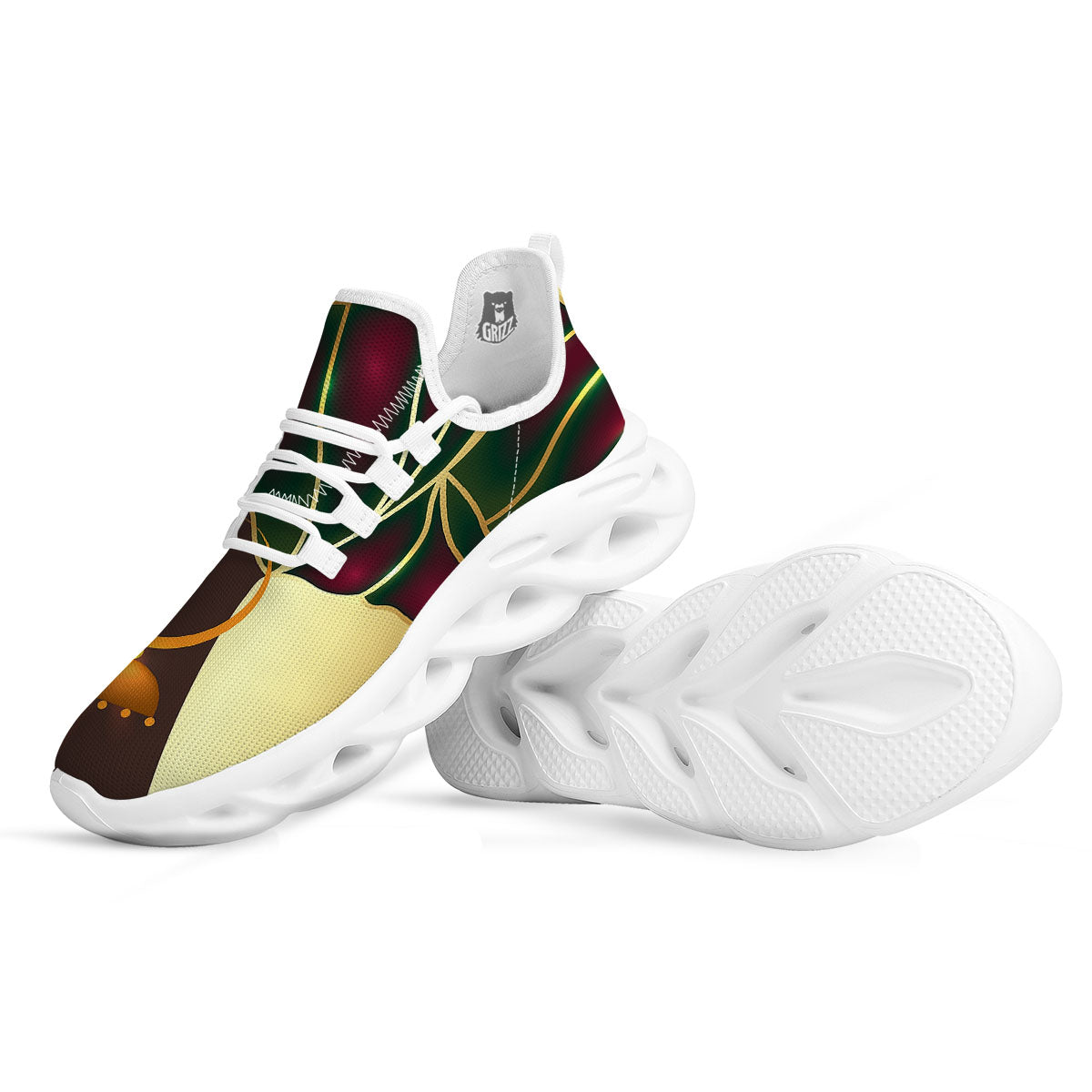 African Afro Gold And Black Print White Running Shoes-grizzshop