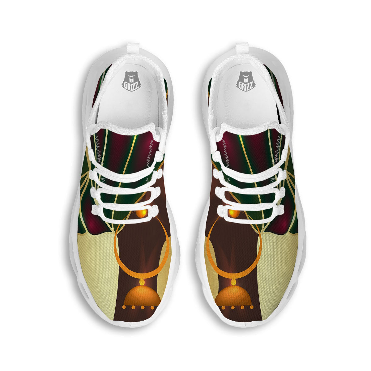 African Afro Gold And Black Print White Running Shoes-grizzshop