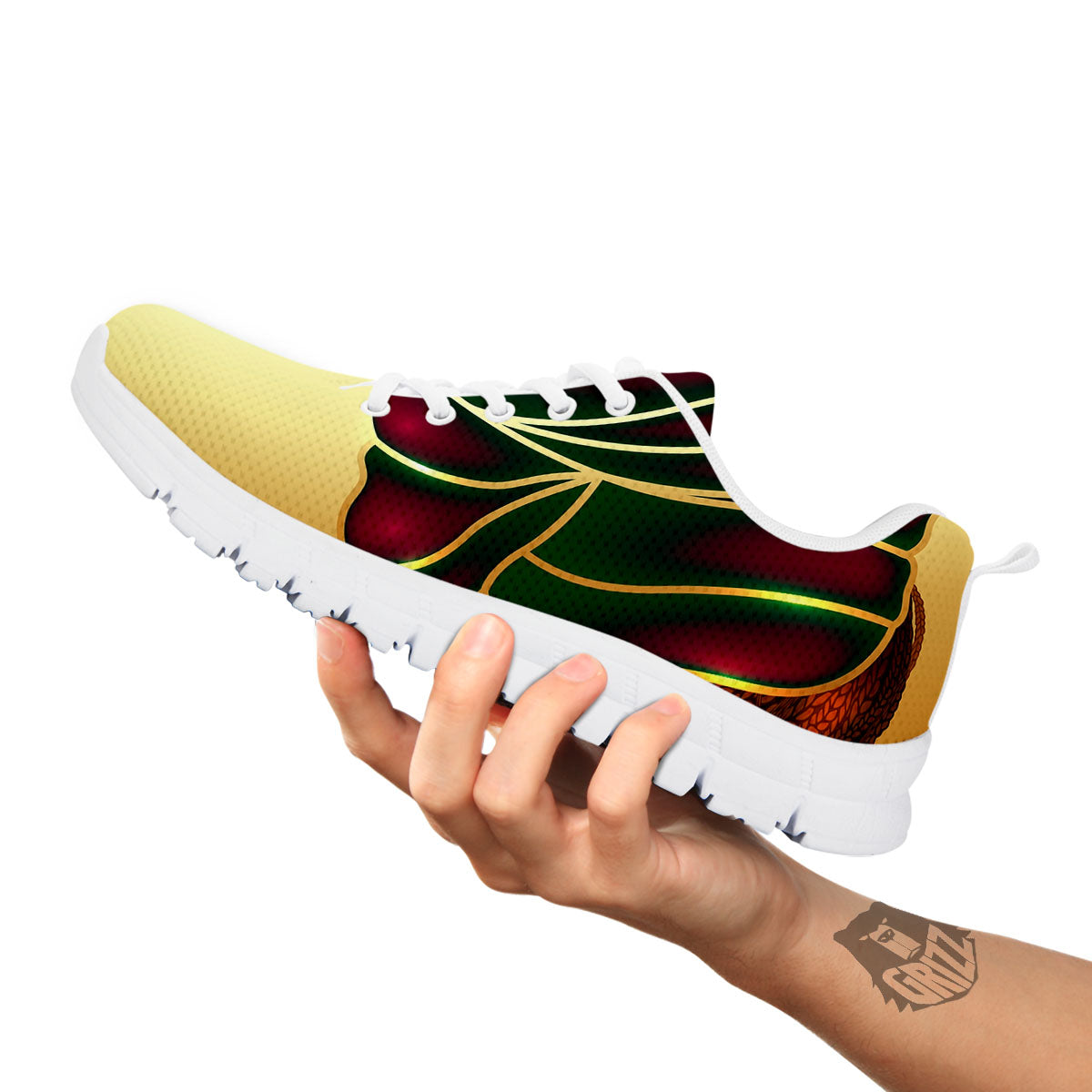 African Afro Gold And Black Print White Sneaker-grizzshop