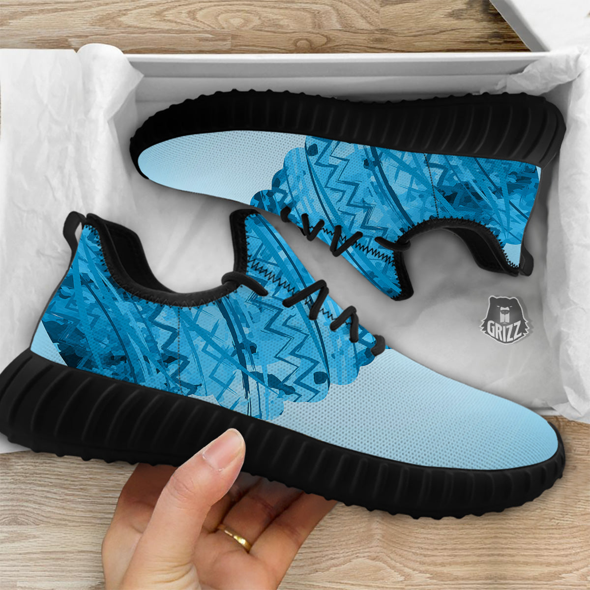 African Dashiki Black And Blue Print Black Walking Shoes-grizzshop