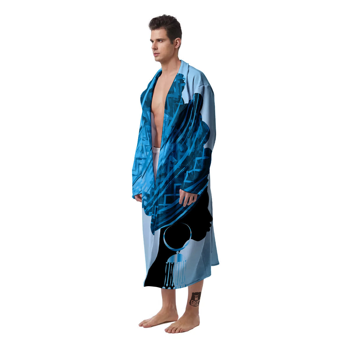 African Dashiki Black And Blue Print Men's Robe-grizzshop