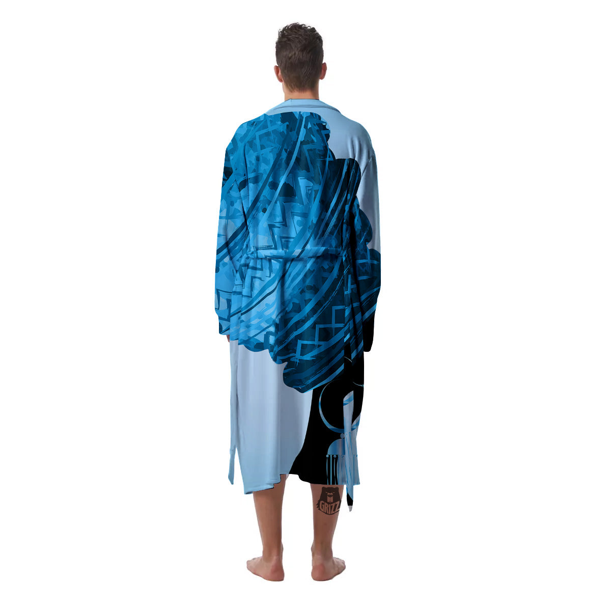 African Dashiki Black And Blue Print Men's Robe-grizzshop