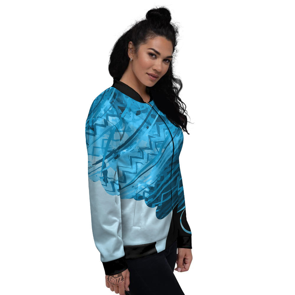 African Dashiki Black And Blue Print Women's Bomber Jacket-grizzshop