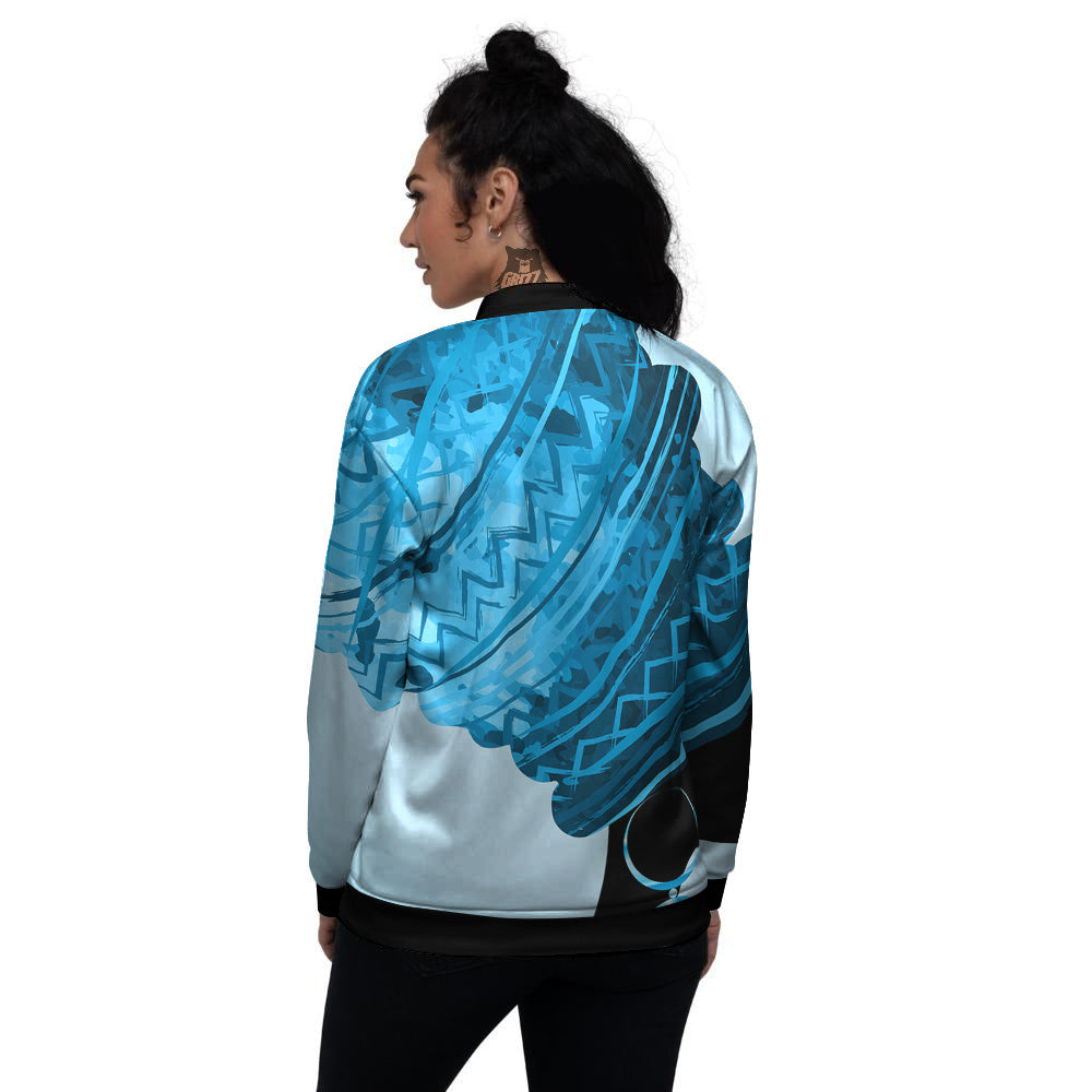 African Dashiki Black And Blue Print Women's Bomber Jacket-grizzshop