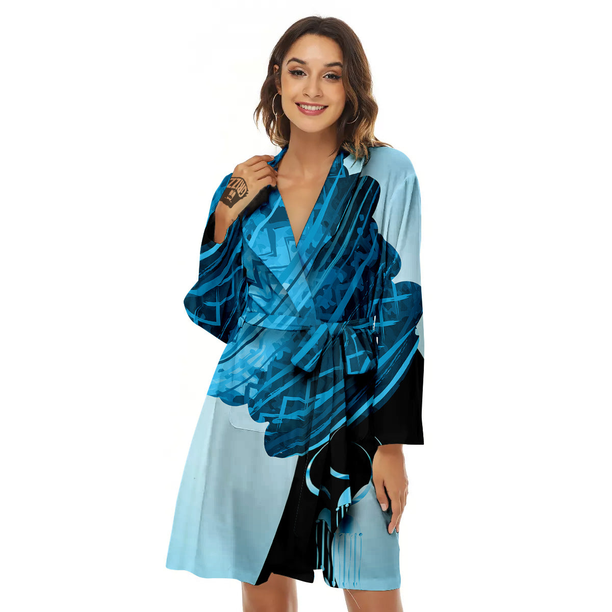 African Dashiki Black And Blue Print Women's Robe-grizzshop