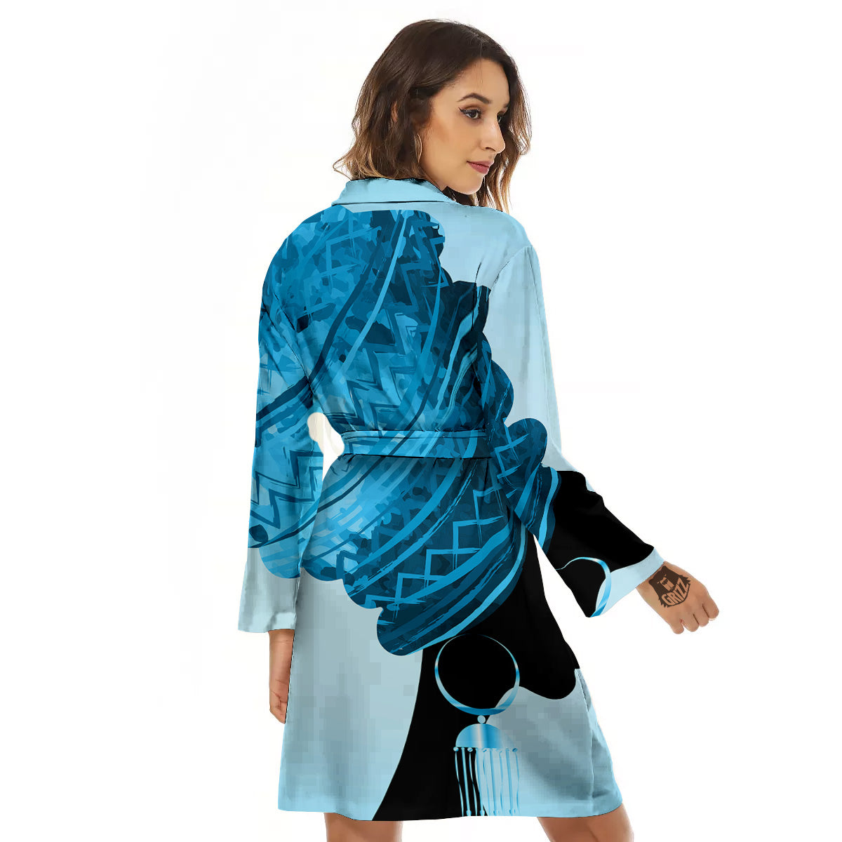 African Dashiki Black And Blue Print Women's Robe-grizzshop