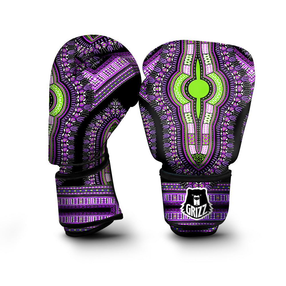 African Dashiki Purple And Black Print Boxing Gloves-grizzshop